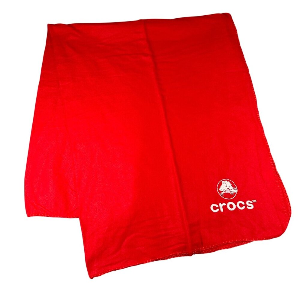 Crocs Red Polar Fleece Throw Blanket‎ Embroidered Logo Alligator Logo 59x48